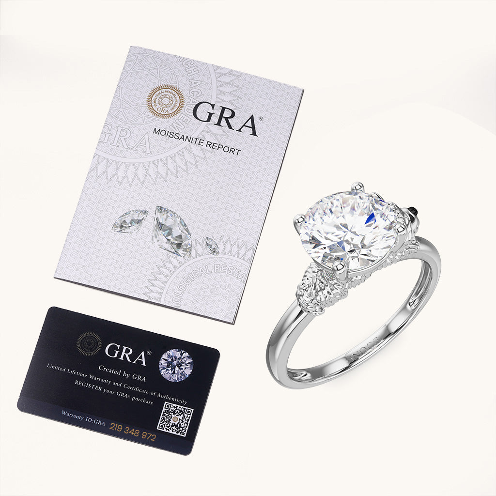 Gnoce West Highland White Terrier Embraces Moissanite Round Cut Ring_6
