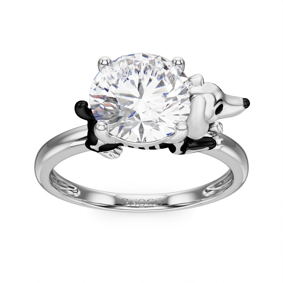Gnoce Skeleton Puppy Embraces Moissanite Round Cut Ring_2