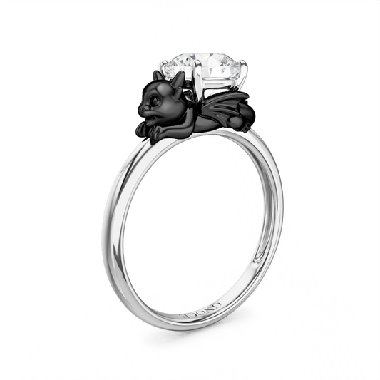 Gnoce Little Black Dragon Embraces Moissanite Round Cut Ring_1