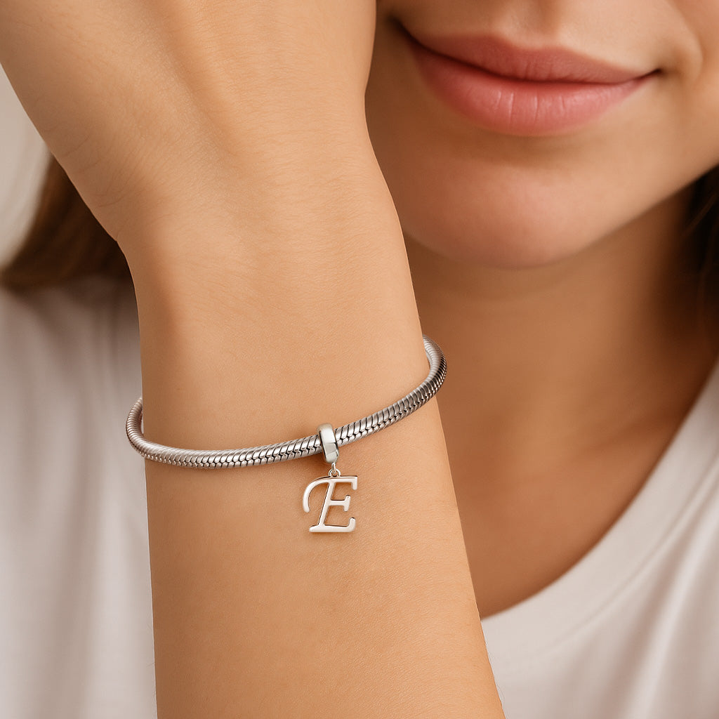Gnoce "Enjoy Your Life" Letter E 925 Sterling Silver Dangling Charm Great for Bracelet, Choker, Necklace_3