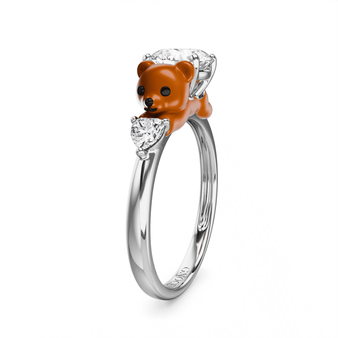 Gnoce Bear Embraces Moissanite Round Cut Ring_4