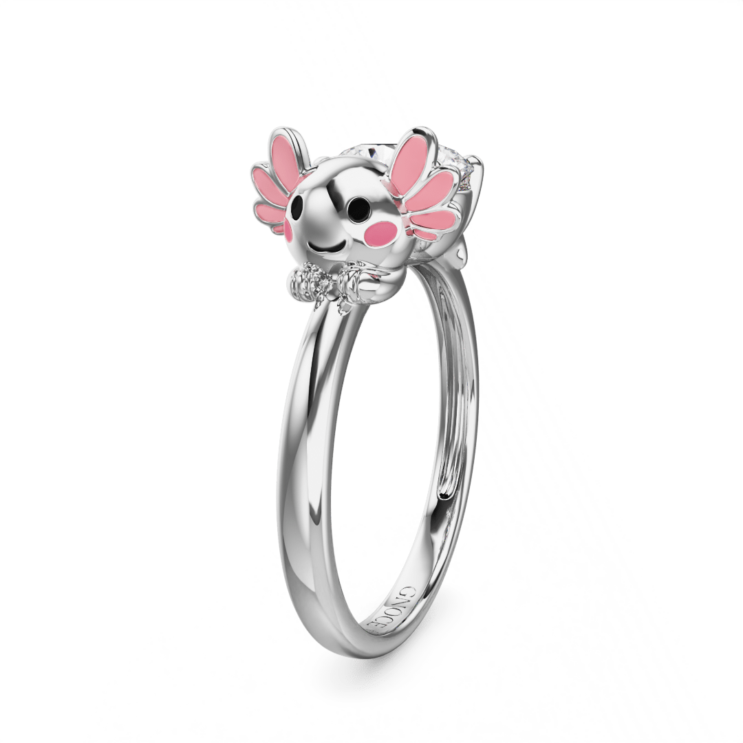 Gnoce Mexican Axolotl Embraces Moissanite Round Cut Ring_4