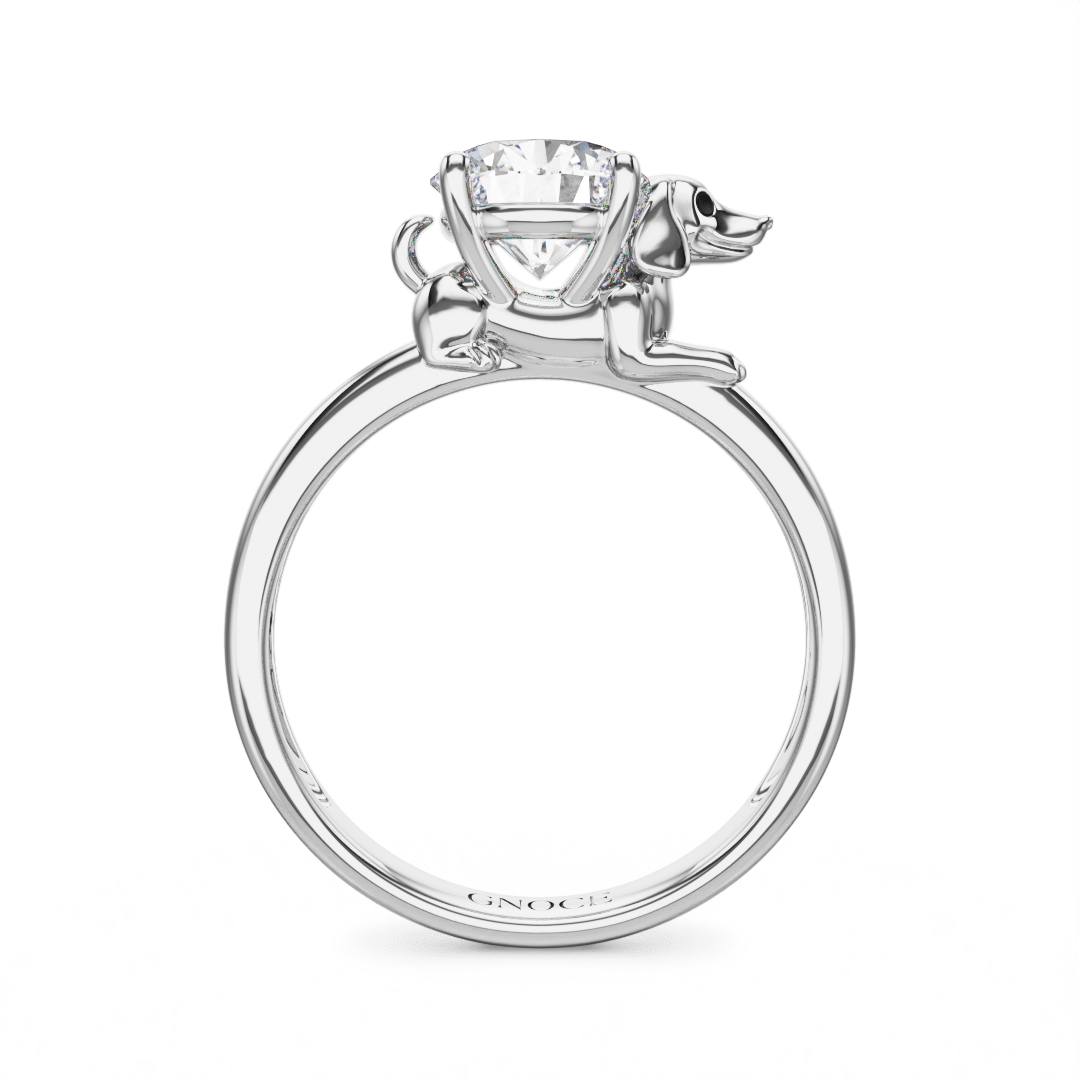 Gnoce Wiener dog Embraces Moissanite Round Cut Ring_5