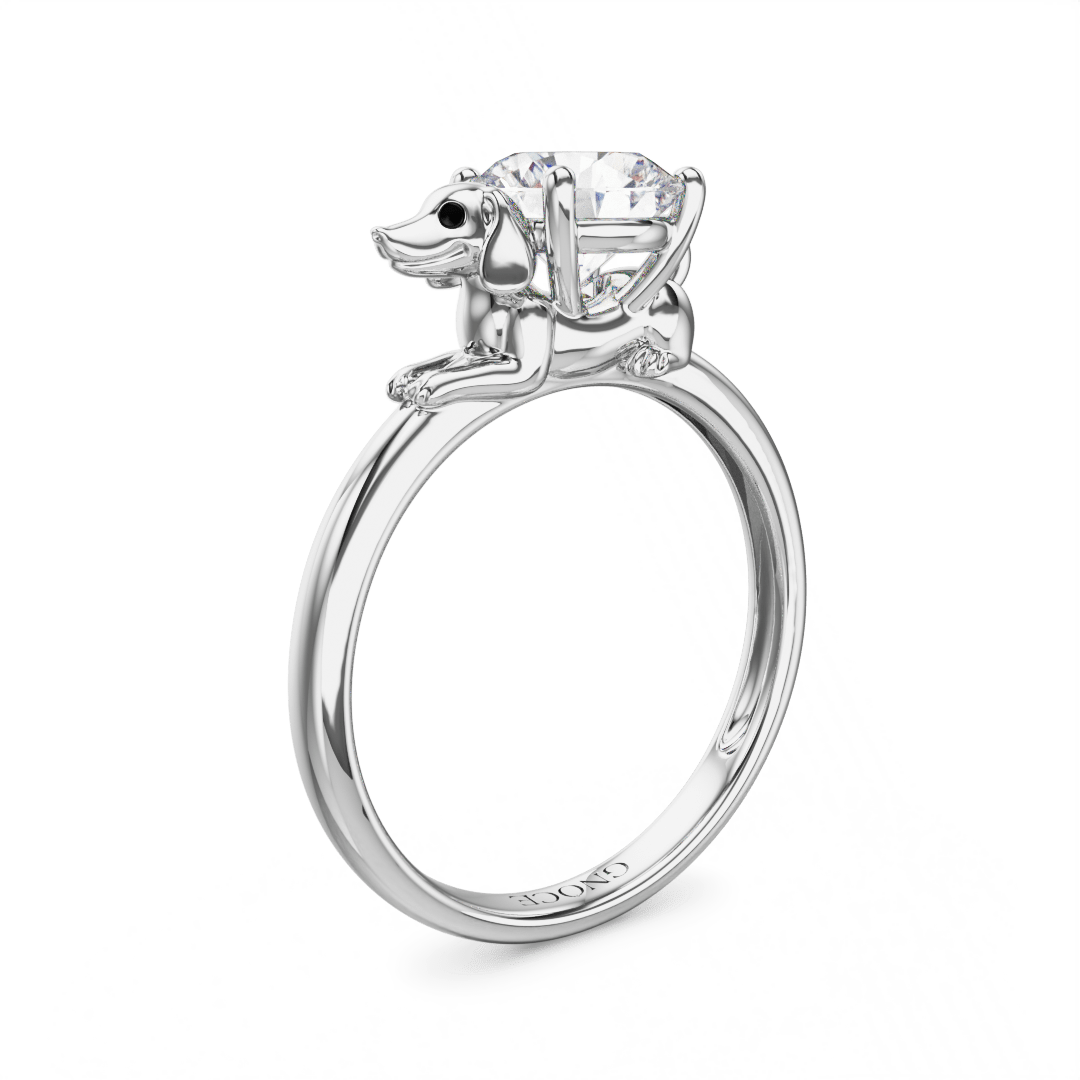 Gnoce Wiener dog Embraces Moissanite Round Cut Ring_1