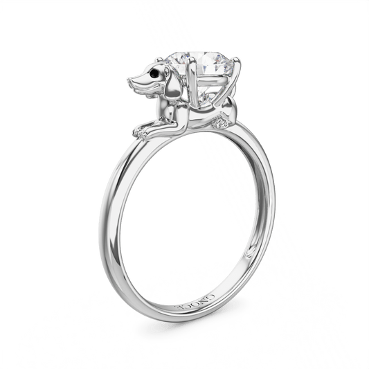 Gnoce Wiener dog Embraces Moissanite Round Cut Ring_1