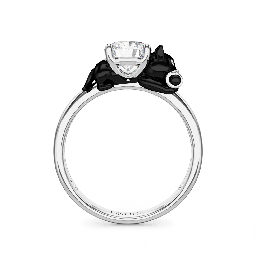 Gnoce Black Cat Embraces Moissanite Round Cut Ring_5