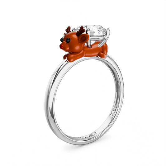 Gnoce Reindeer Embraces Moissanite Round Cut Ring_1