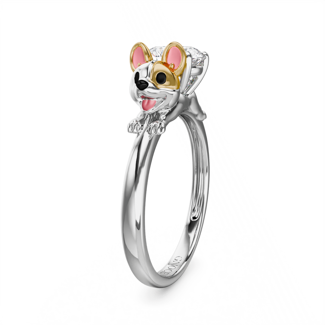 Gnoce Corgi Dog mbraces Moissanite Round Cut Ring_4