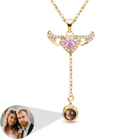Gnoce Projection Cupid Heart Angel Wings Personalized Photo Necklace_2