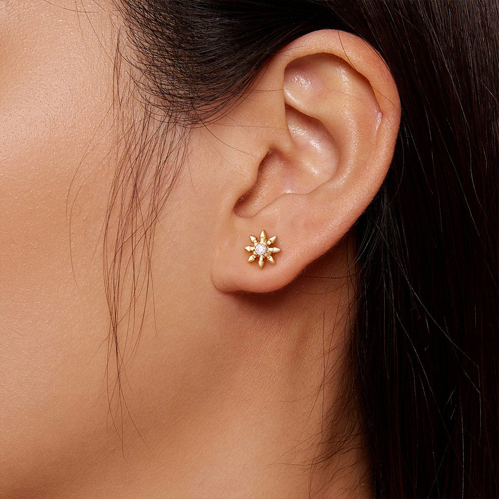 Gnoce 14K/10K Solid Gold Moissanite Spiked Star Stud Earrings_2