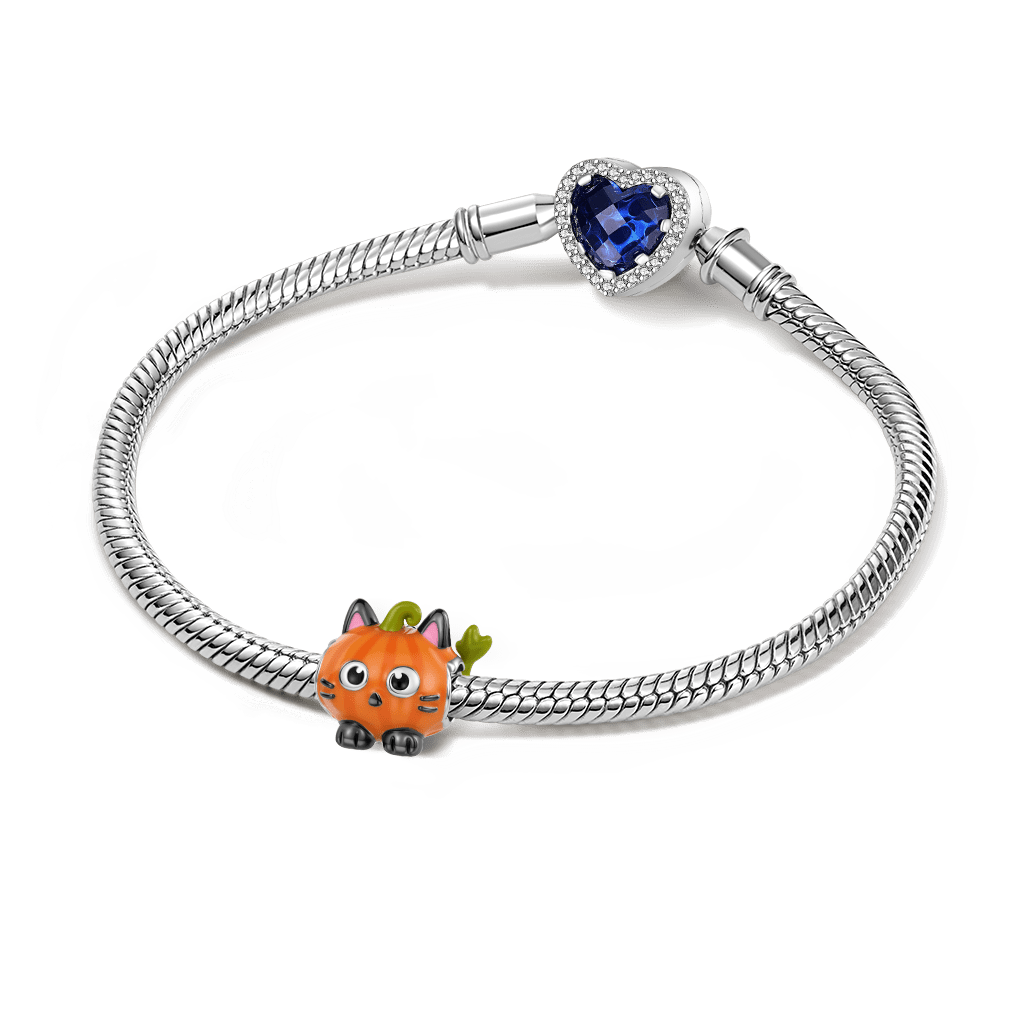 Gnoce Pumpkin Black Cat Charm Platinum-plated Silver Blend_3