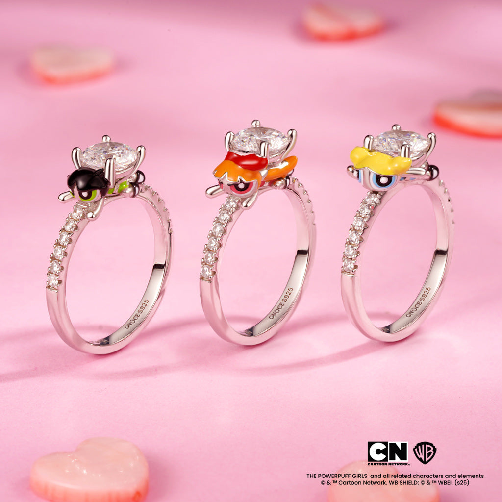 Gnoce The Powerpuff Girls Buttercup Embraces Moissanite Round Cut Ring_3
