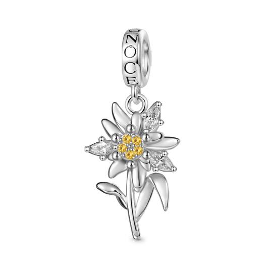 Gnoce Edelweiss Flower Beads Charm Platinum-plated Silver Blend_2