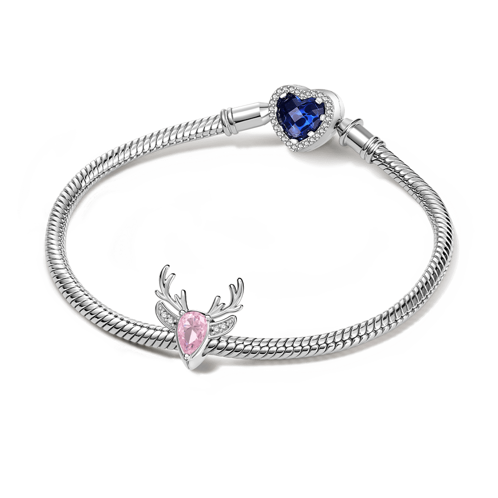 Gnoce Christmas Elk Birthstone Engravable Charm Platinum-plated Silver Blend_3