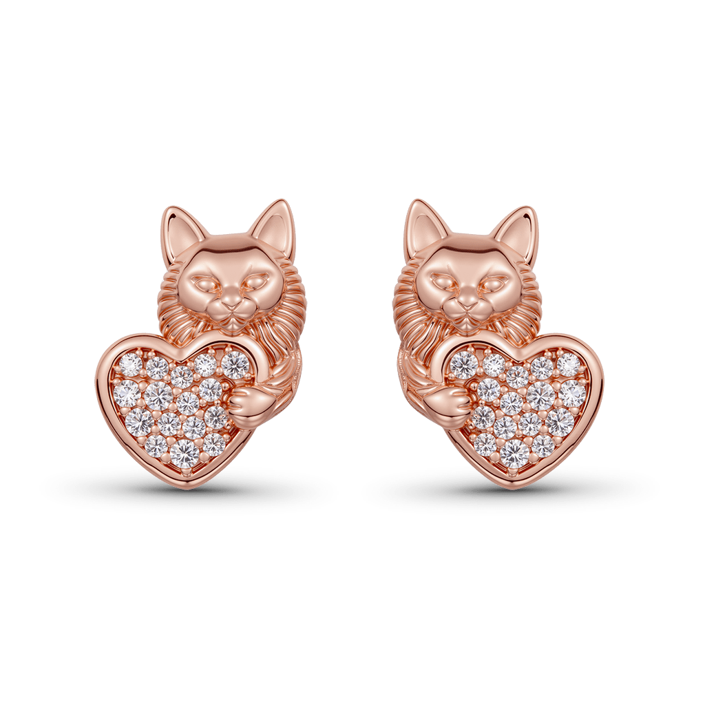 Gnoce Maine Coon Cat Embrace Heart Love Earrings_1