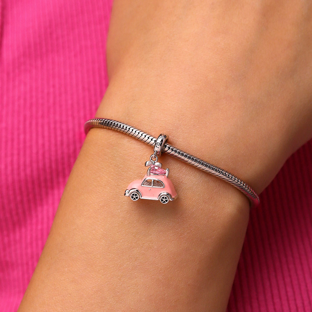 Gnoce Pink Car Heart Charm Platinum-plated Silver Blend_2