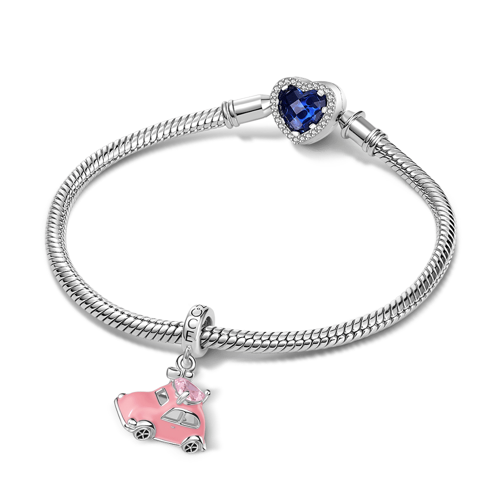 Gnoce Pink Car Heart Charm Platinum-plated Silver Blend_3