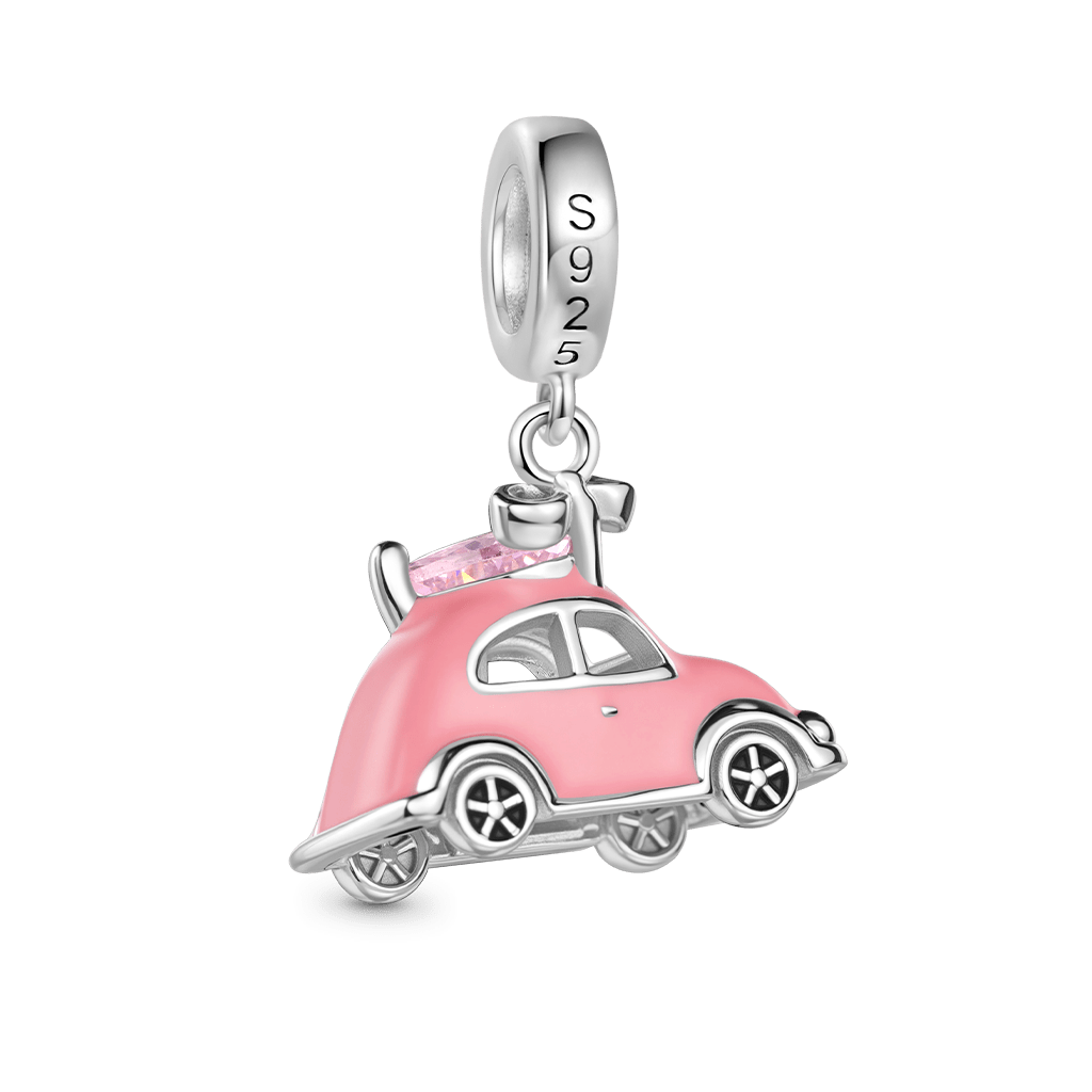 Gnoce Pink Car Heart Charm Platinum-plated Silver Blend_5