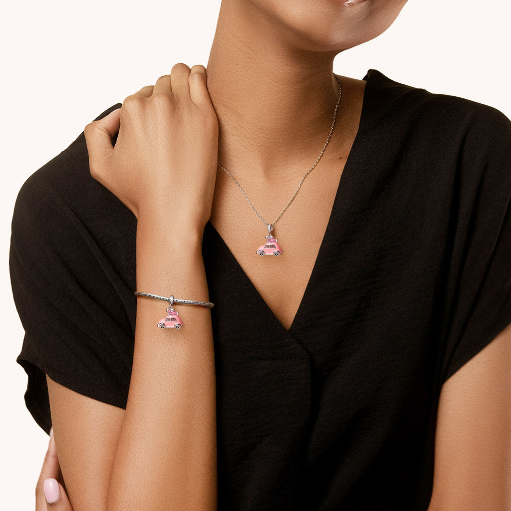 Gnoce Pink Car Heart Charm Platinum-plated Silver Blend_4