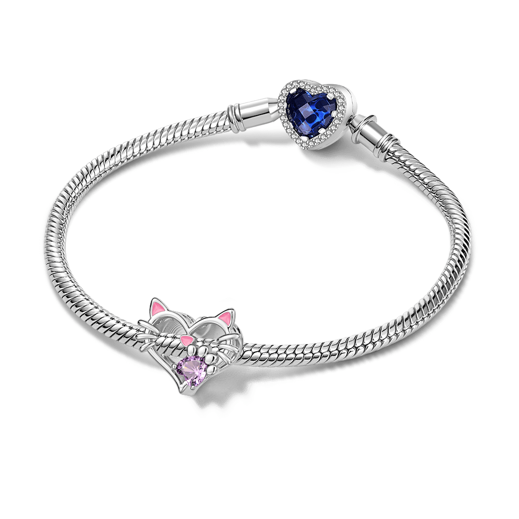 Gnoce Engravable Pet Cat Birthstone Charm Platinum-plated Silver Blend_3