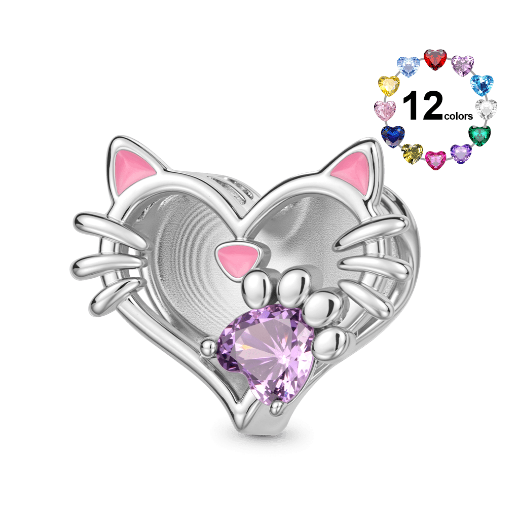 Gnoce Engravable Pet Cat Birthstone Charm Platinum-plated Silver Blend_1