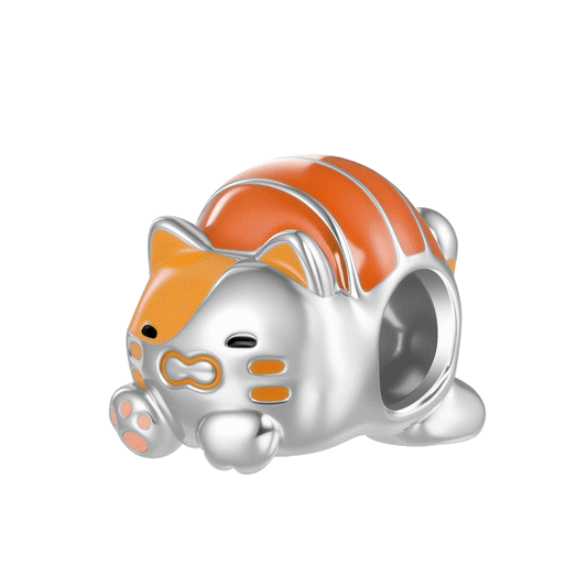 Gnoce Glow-in-the-Dark Salmon Sushi Cat Charm Platinum-plated Silver Blend_1