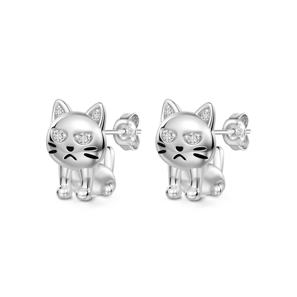 Gnoce Grumpy Cat Stud Earrings Platinum-plated Silver Blend_1