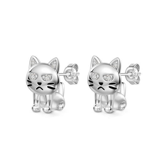 Gnoce Grumpy Cat Stud Earrings Platinum-plated Silver Blend_1