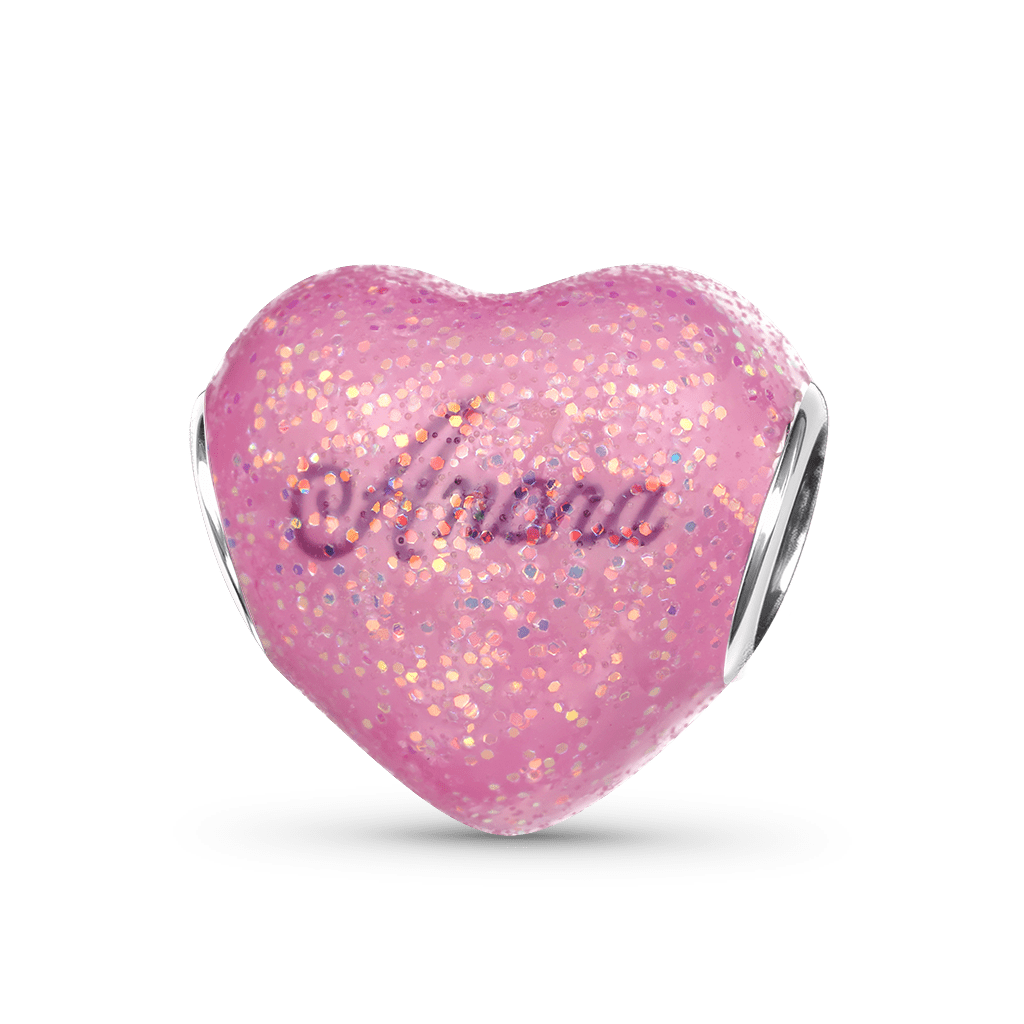 Gnoce Glitter Pink Enamels Engravable Charm Platinum-plated Silver Blend_1