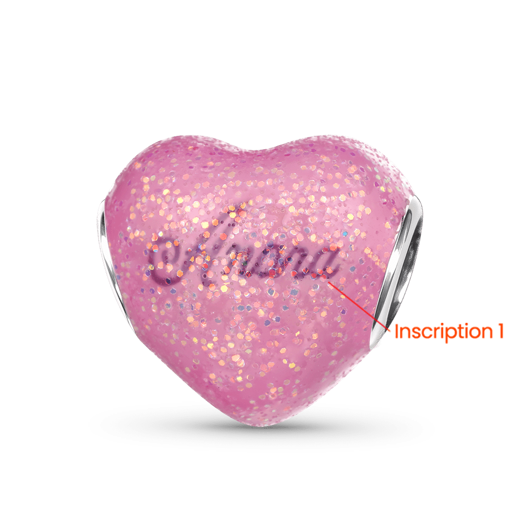 Gnoce Glitter Pink Enamels Engravable Charm Platinum-plated Silver Blend_2