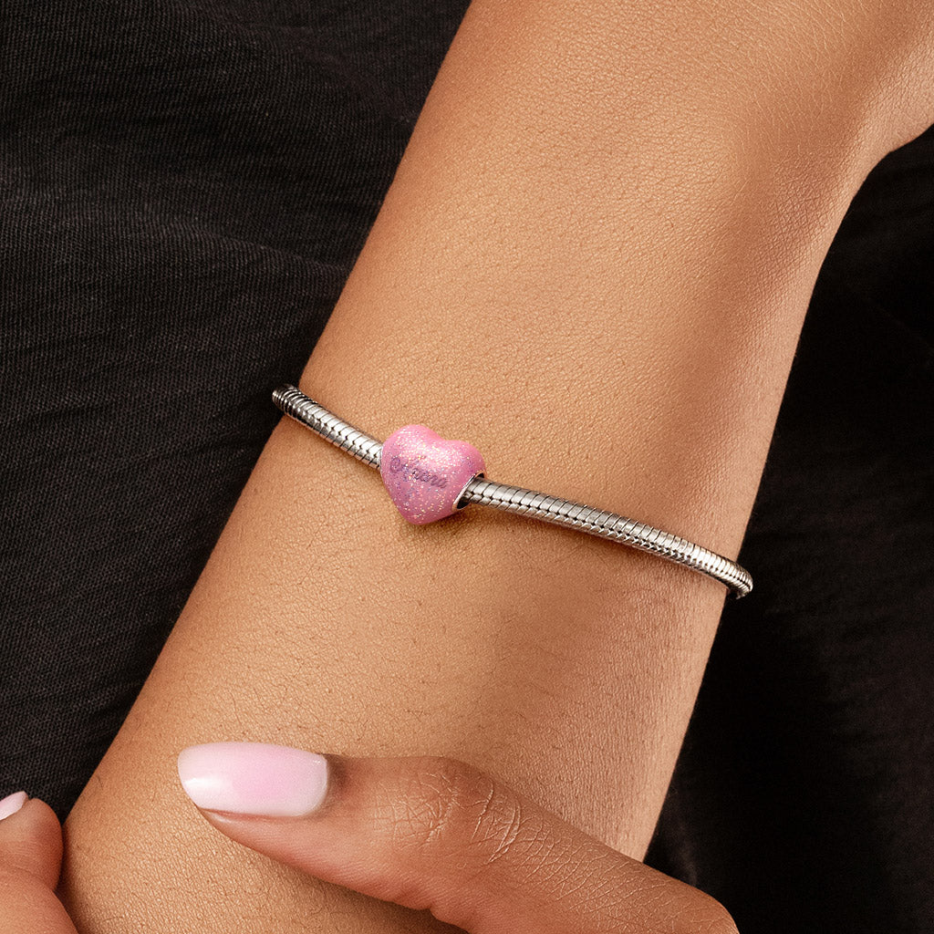 Gnoce Glitter Pink Enamels Engravable Charm Platinum-plated Silver Blend_3