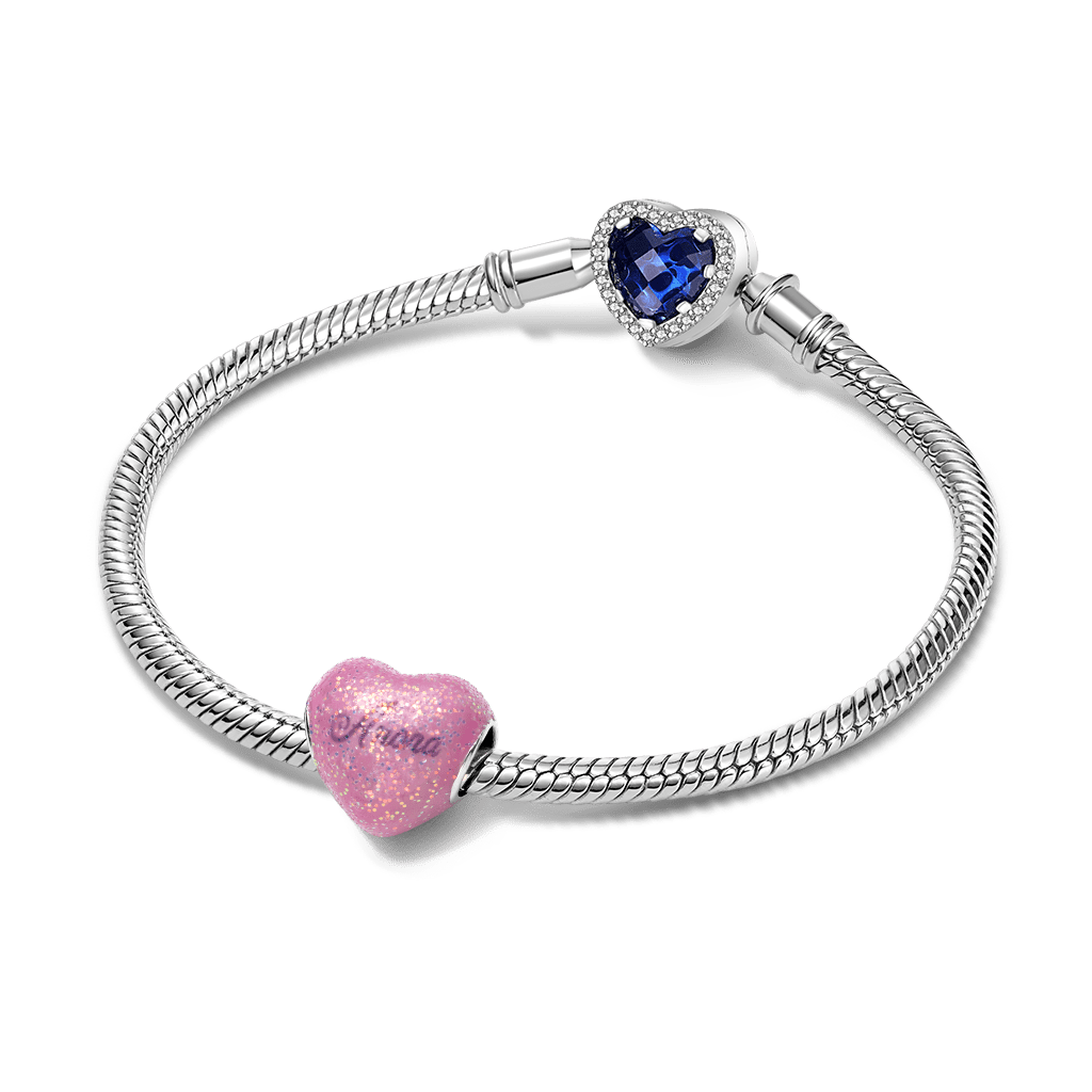 Gnoce Glitter Pink Enamels Engravable Charm Platinum-plated Silver Blend_4