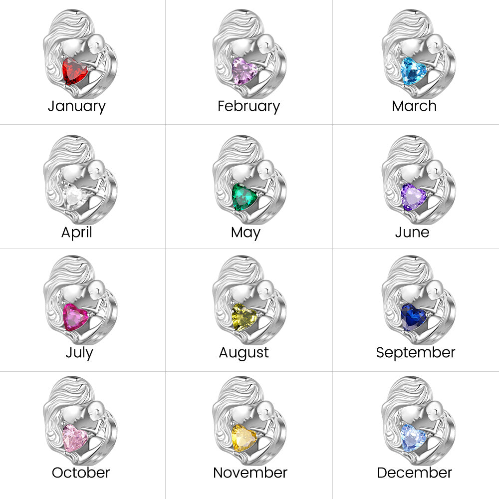 Gnoce Mother & Child Personalized Birthstone Charm Platinum-plated Silver Blend_6