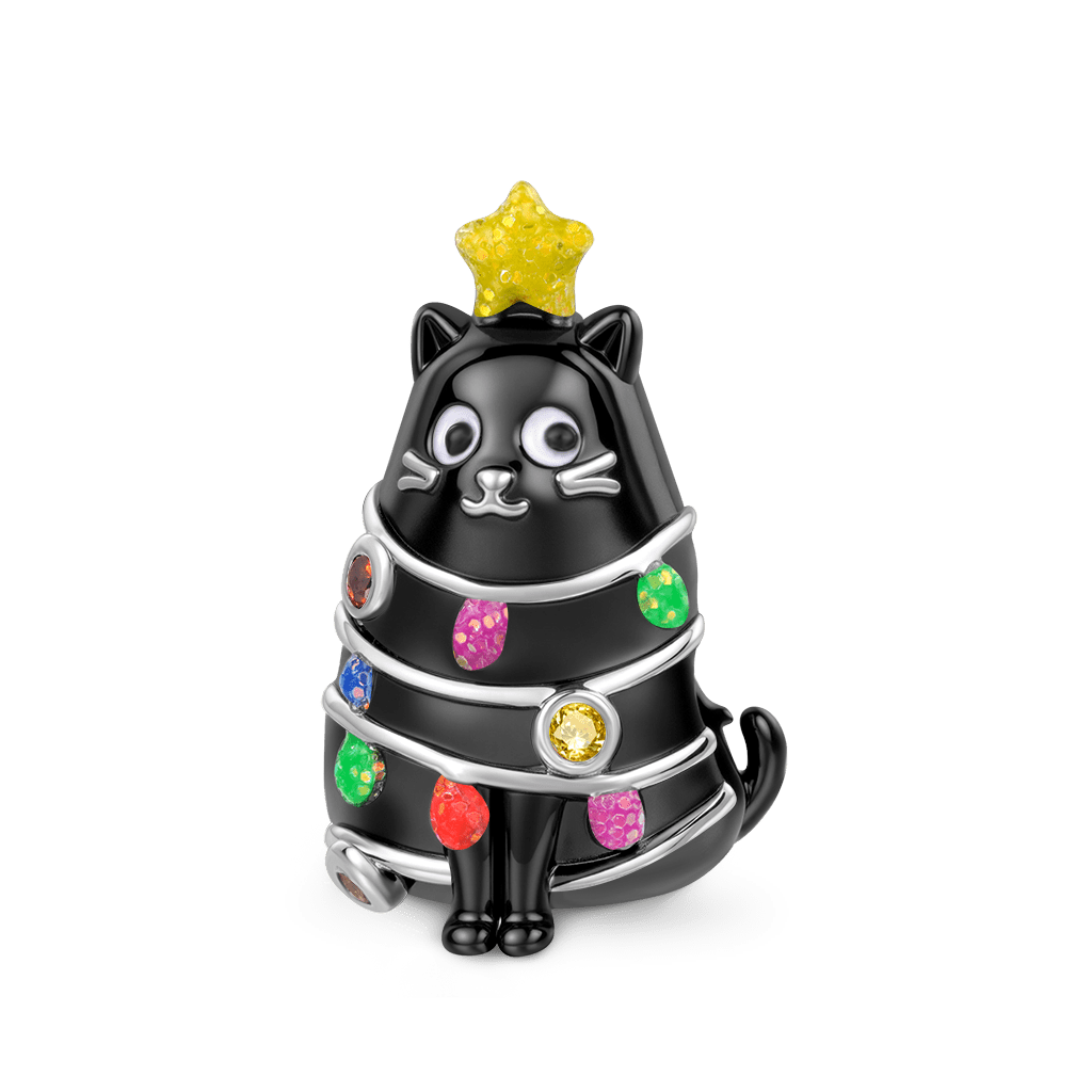 Gnoce Glow-in-the-Dark Black Cat Christmas Tree Charm_2