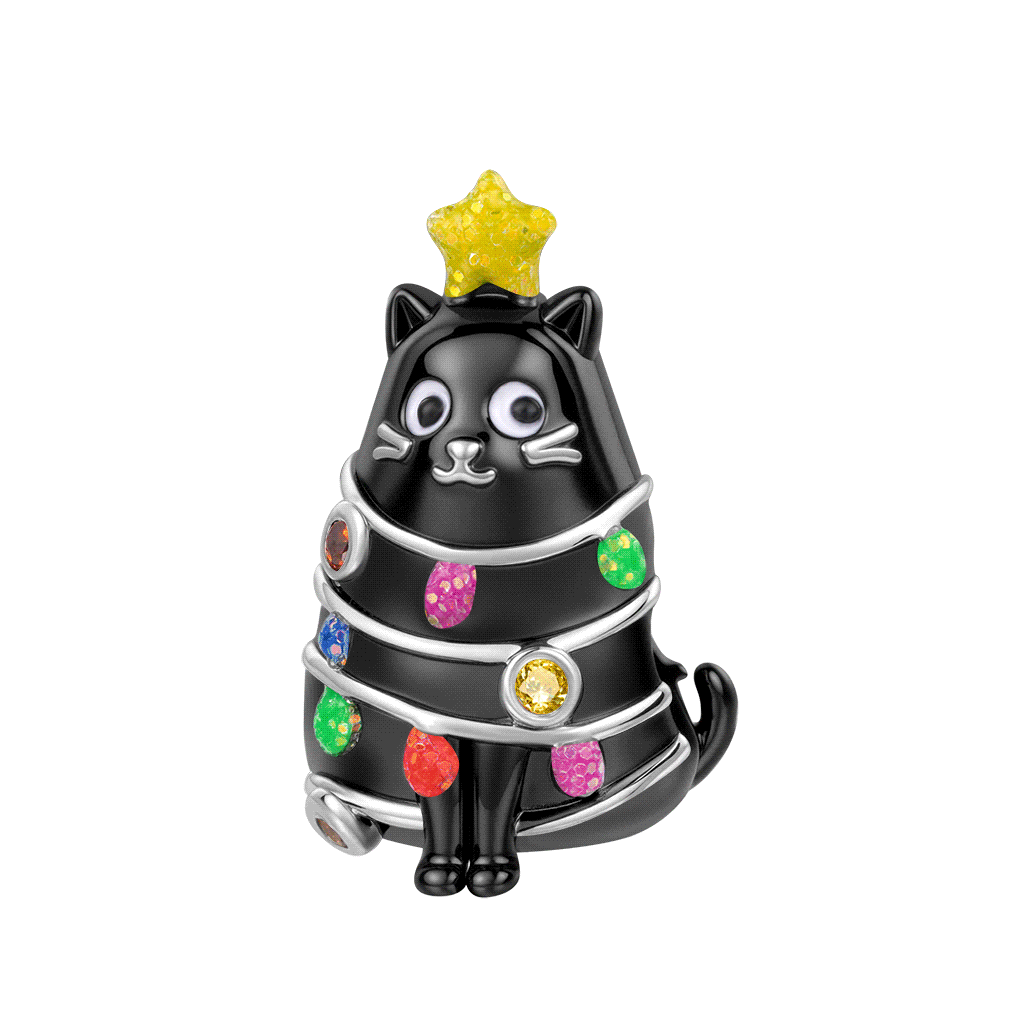Gnoce Glow-in-the-Dark Black Cat Christmas Tree Charm_1