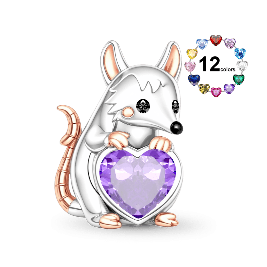 Gnoce Custom Opossum Embrace Birthstone Charm Platinum-plated Silver Blend_1