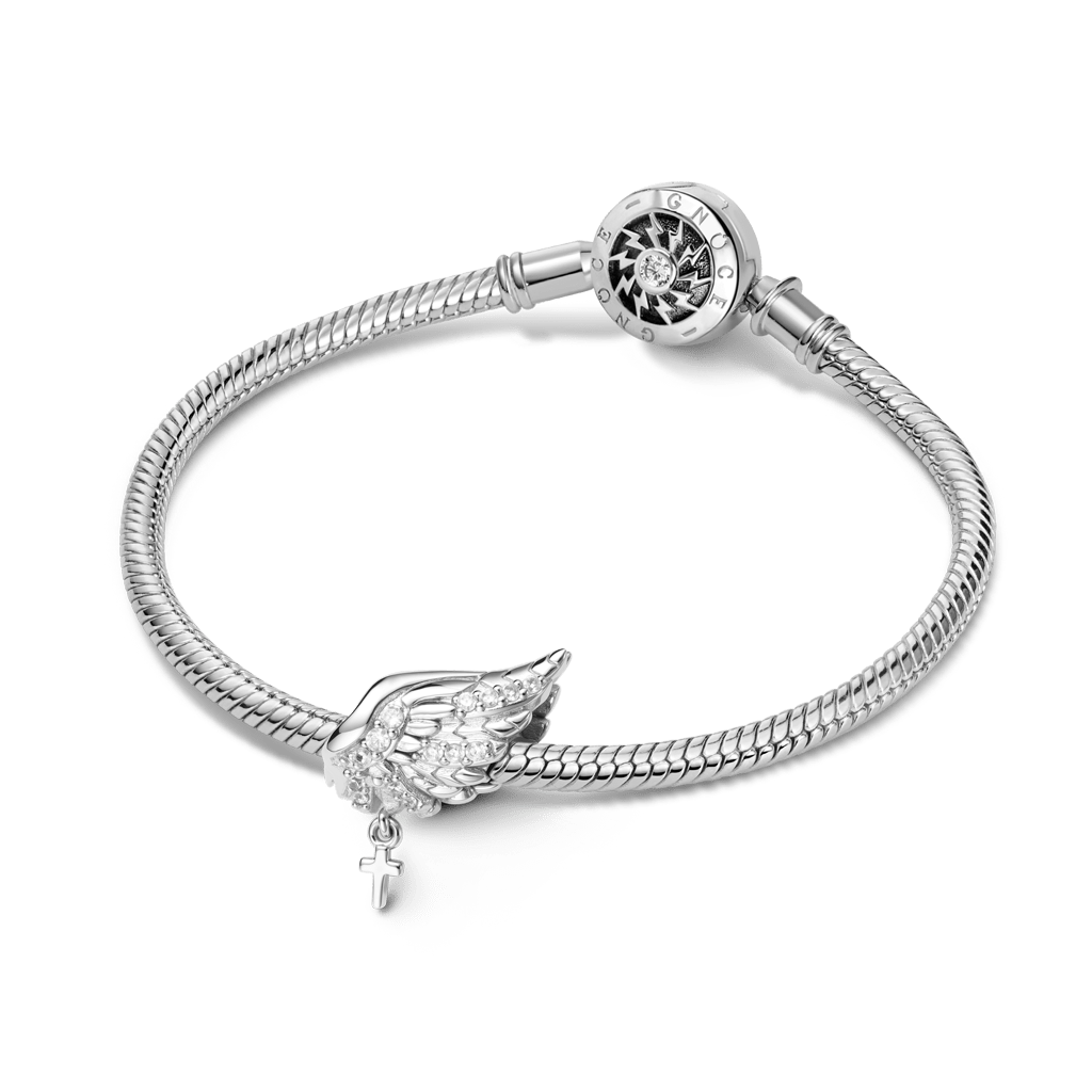 Gnoce Angel Wing with Cross Charm Platinum-plated Silver Blend_3
