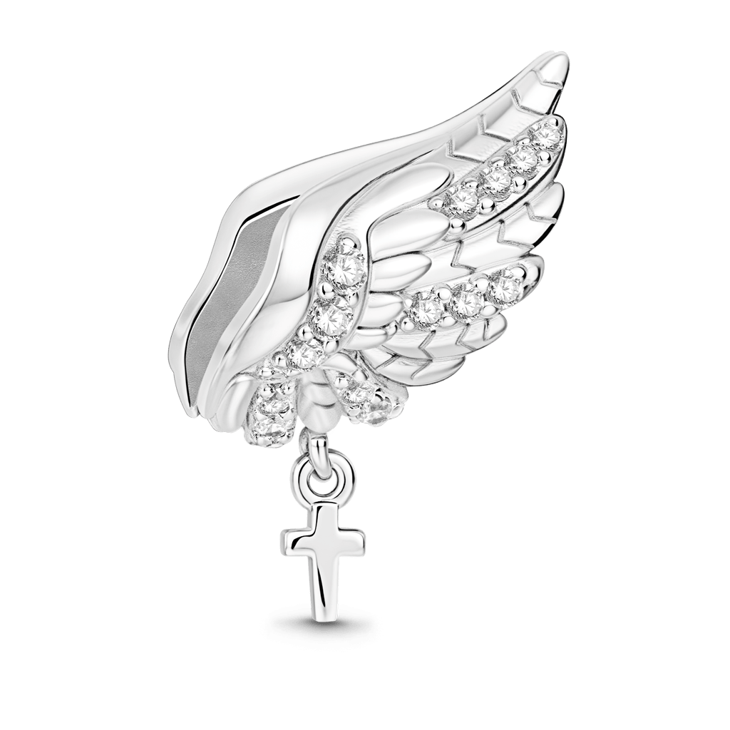Gnoce Angel Wing with Cross Charm Platinum-plated Silver Blend_4