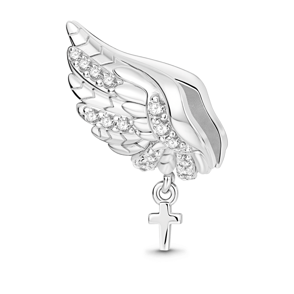 Gnoce Angel Wing with Cross Charm Platinum-plated Silver Blend_1