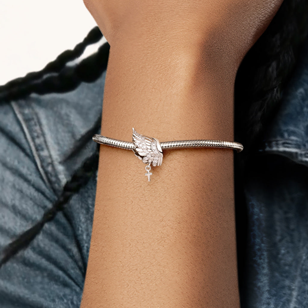 Gnoce Angel Wing with Cross Charm Platinum-plated Silver Blend_2