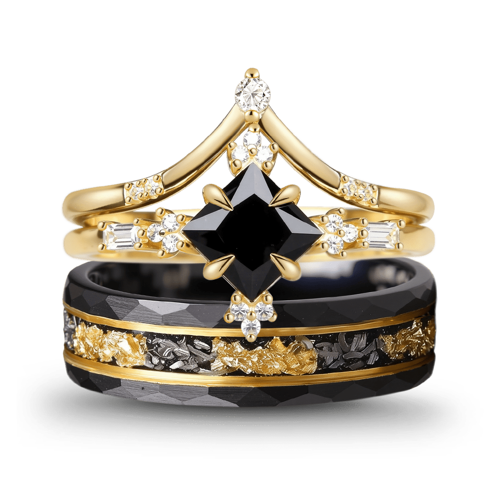 Gnoce Two-Tone Inlay Princess-Cut Stackable Ring Set_1