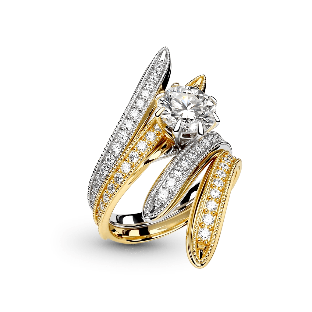 Gnoce Two-Tone Gold Intertwined Round-Cut Moissanite Ring_1