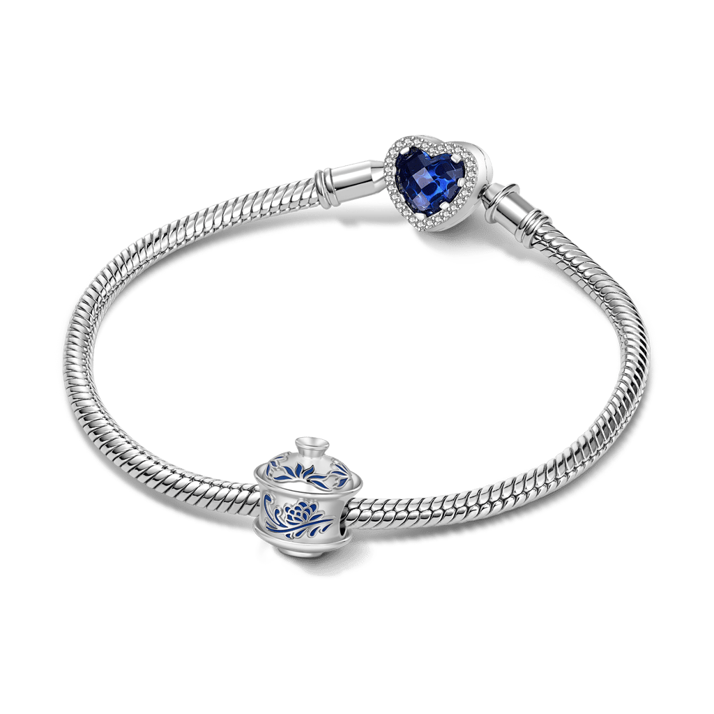 Gnoce Blue And White Porcelain Teacup Charm Platinum-plated Silver Blend_3