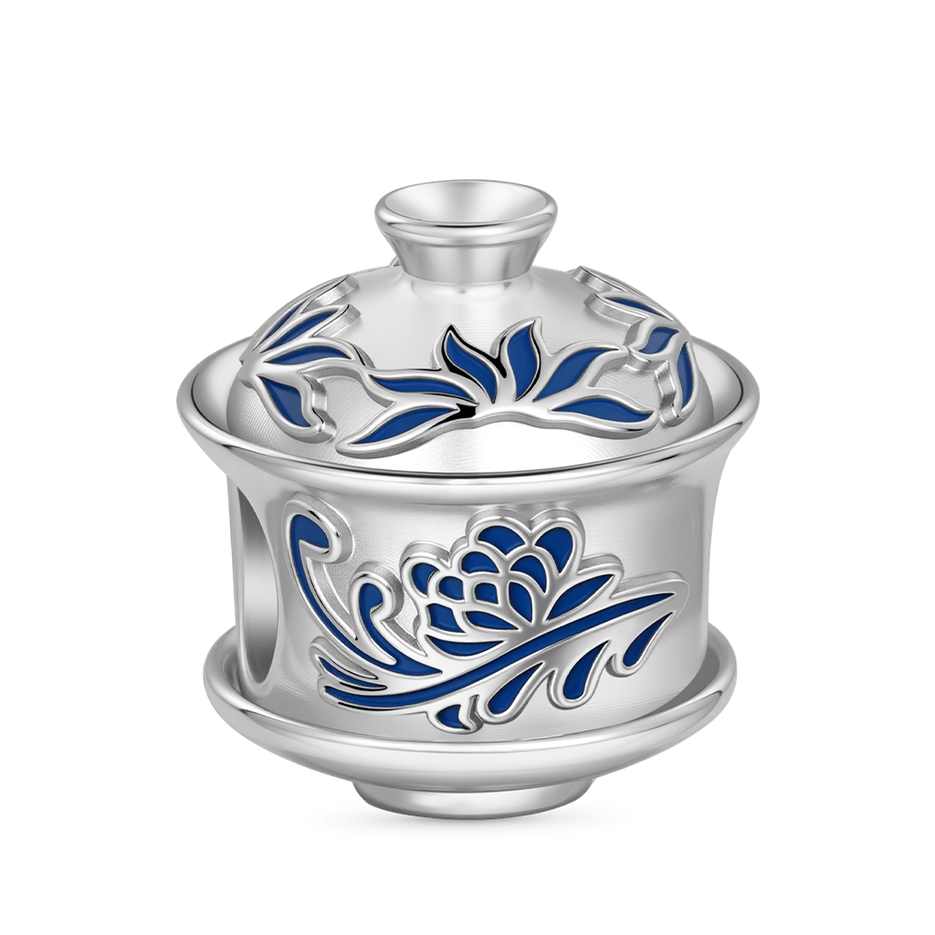 Gnoce Blue And White Porcelain Teacup Charm Platinum-plated Silver Blend_1