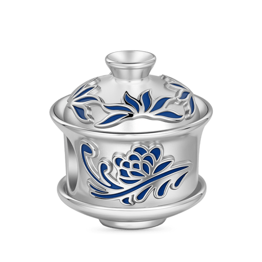 Gnoce Blue And White Porcelain Teacup Charm Platinum-plated Silver Blend_1