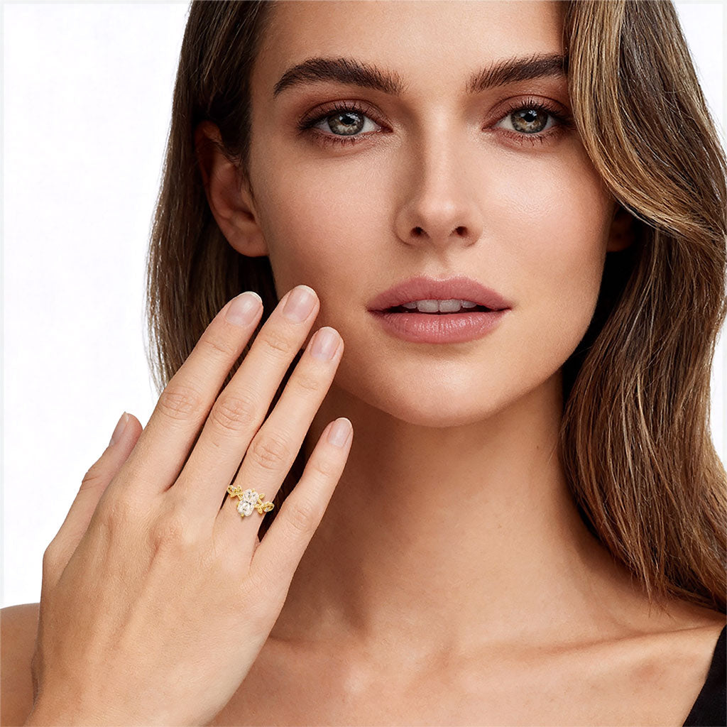 Gnoce Nature-Inspired Leaf & Vine Radiant-cut Engagement Ring_3