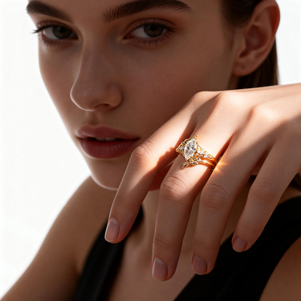 Gnoce Nature-Inspired Leaf & Vine Engagement Ring Set_3