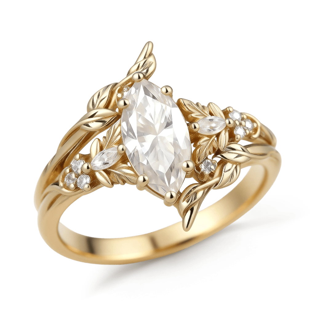 Gnoce Nature-Inspired Leaf & Vine Engagement Ring Set_1