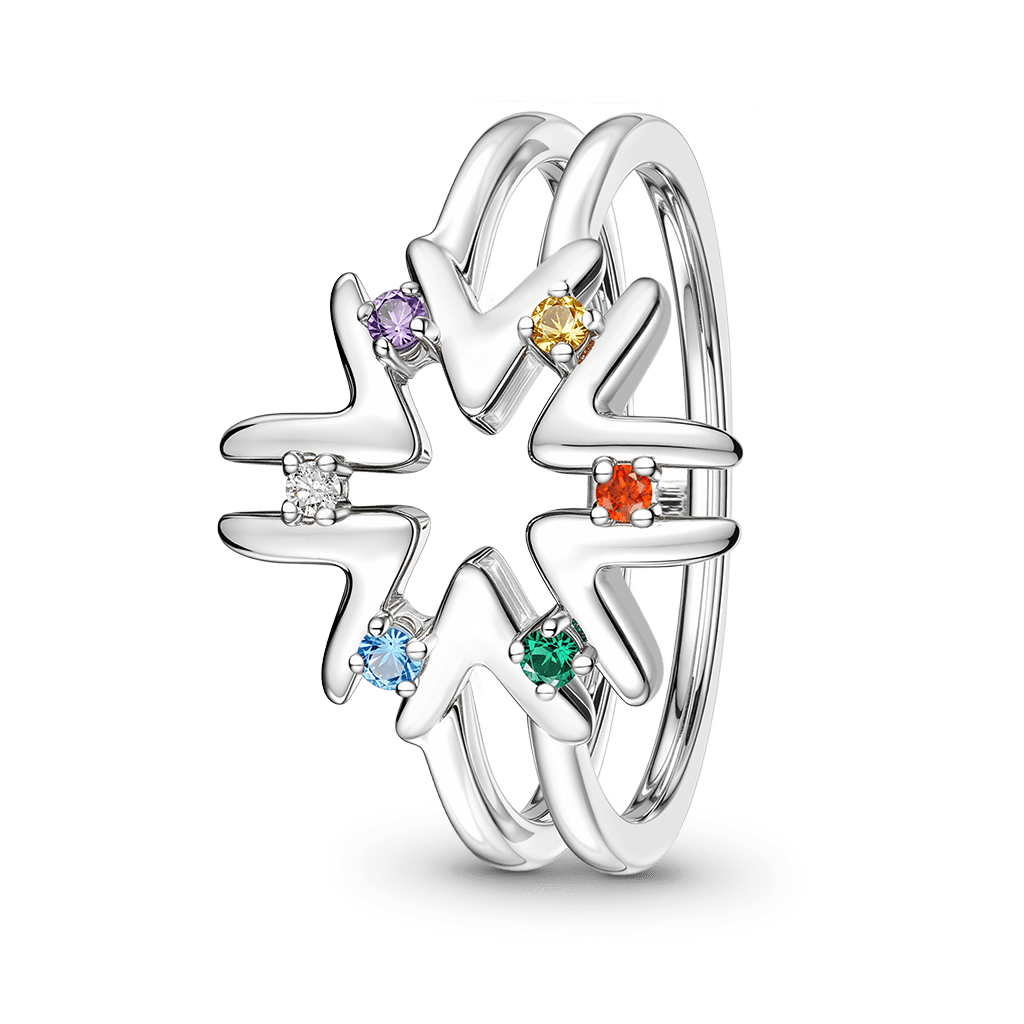 Gnoce Multi-Color CZ Stackable Ring Platinum-plated Silver Blend_4