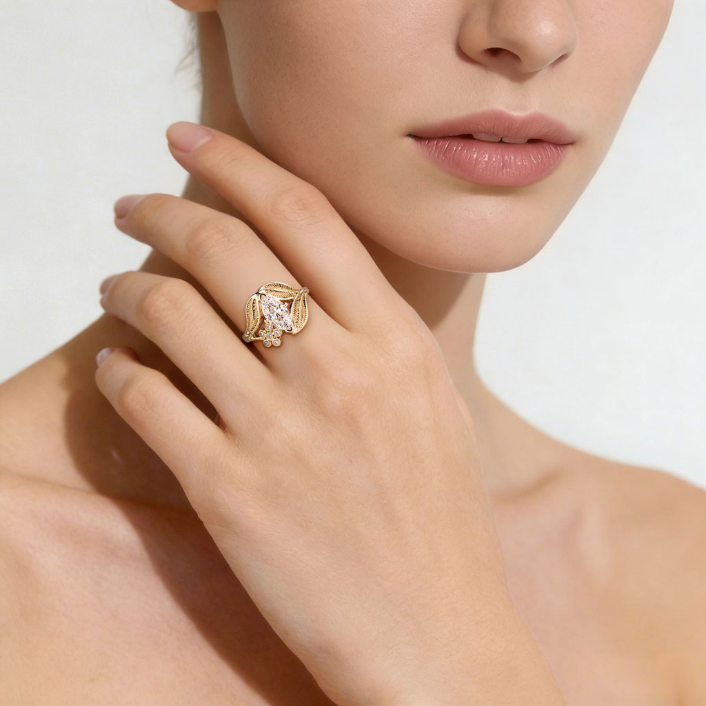 Gnoce Nature-Inspired Leaf & Floral Engagement Ring_2